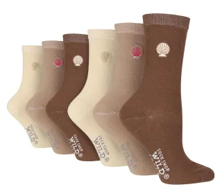 6 Pack Damen Schwarz Neuheit Socken | Wildfeet | Niedliche bestickte Socken in Baumwolle - Multicolour