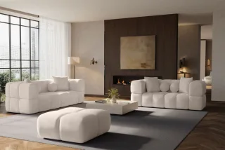 Sofaset Designersofas VEGA 3-2 inkl. Hocker in Stoff Egon Beige