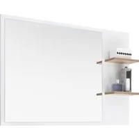 Saphir Badspiegel Quickset 923 Spiegel 100 cm breit mit seitlicher Ablage, Flächenspiegel Weiß Glanz, Riviera Eiche quer Nachbildung