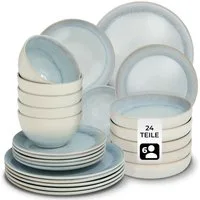 tectake Geschirr-Set Tafelservice (24-tlg), 6 Personen, Steingut, für 6 Personen, handgefertigt