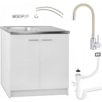 STAMAR Spülenschrank Küchenunterschrank 80 cm Weiß Spüle Armatur Beige flexibel Deante Unterschrank stehend Edelstahl Spülbecken Wasserhahn Brause Set