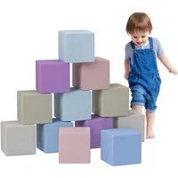 HOMCOM Bauklötze Kunstleder EPE Spielbausteine, (Bauspielzeug, 12 St., Schaumstoff Bausteine), Schaumstoffblöcke für 1-3 Jahre alt Kinder