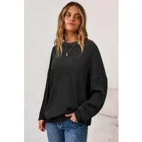 Arach&Cloz Strickpullover Damen Pullover Langarm Wolle Blend Rundhalsausschnitt Strickpullover Oversized Oberteile Strick Tops