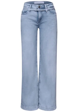 Street One - Wide Leg Hose im Loose Fit mit Bindegürtel blau - Gr. - 30