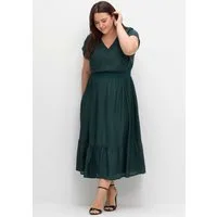 Sheego Etuikleid Maxikleid Kurzarm mit Smokbund und Volant am Saum