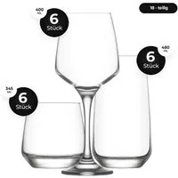 LAV Gläser-Set Lal, 18-tlg., Glas, Spülmaschinengeeignet, robust, vielseitig