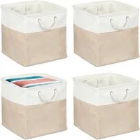 relaxdays Regalkorb Aufbewahrungskorb Leinen im 4er Set (4 St), Beige, 33 x 33 x 33 cm