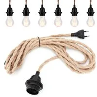 BlingBin Pendelleuchte Pendelleuchte Kit,Vintage Lampenkabel 4.5M Hanfseil E27 Lampenfassung, Industrial Retro DIY Lamp Kit Material,Einstellbare Länge und Sicherheit, Keine Glühbirnen, Pendelleuchte Kit mit Schalter,Industrial Retro DIY Lamp Kit