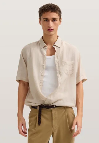Bugatti Herren Kurzarm-Hemd Modern Fit aus Leinen mit Button-Down-Kragen