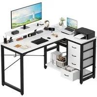 HOMALL Eckschreibtisch 100/120L Form mit Ablagefächern, 2 Tier DIY Lagerregalen Computertisch (Verfugt ber ver Schubladen eine Haupteinhert Halterung verstelbare FuBe mt rutschfesten Polstern und st berdsetig monterbar), Schreibtisch,PC Tisch,Heimbür