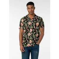 Urban Surface Kurzarmhemd Herren Freizeithemd Allover-Print Tropical Flowers Freizeithemd, Kentkragen, Brusttasche