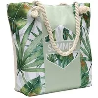 KARMA Strandtasche Damen Palmen Grün Badetasche mit Reißverschluss (Schwimmbadtasche, Shopper, Modern, Damenstrandtasche, Urlaubstasche), Textil Tasche für Strand, Urlaub, Pool, See, Sommer, Freizeit