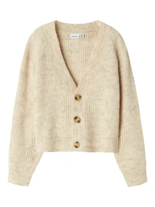 NAME IT - NKFHOLLY BOXY SHORT KNIT CARD NOOS Pure Cashmere - Gr. - 128