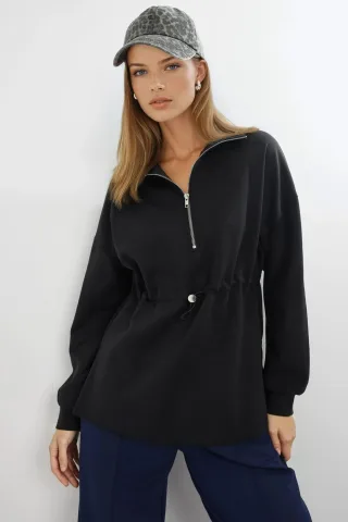 Reißverschlusskragen Sweatshirt mit verstellbarem Bund