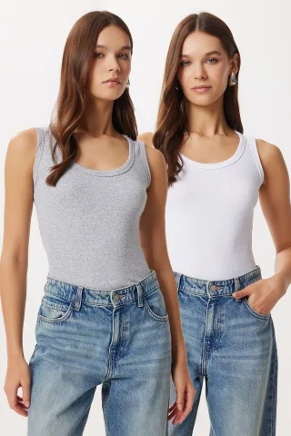Fitted U-Ausschnitt Strick-2er-Pack Tanktop