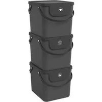 ROTHO Wäschekorb Albula 3er-Set Wäschesammler 40l mit Deckel, Kunststoff (PP recycelt) (Wäschesortiersystem, 3er-Set), Aus rezykliertem Kunststoff
