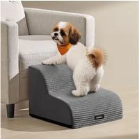 FEANDREA Haustiertreppe 2/3/4-stufig-Hundetreppe,waschbar,rutschfest geringe Neigung für Bett, Sofa, Cord mit Querstreifen, wasserdicht, abnehmbarer waschbarer Bezug