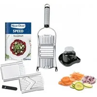 Genius Gemüseschneider Multi Zerkleiner Nicer Dicer Speed, Set 7-tlg., grau-schwarz, Gemüsehobel Mandoline für Tomaten Gurken mit Rezept