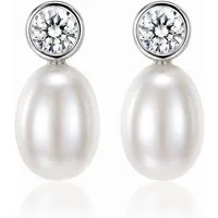 ROUGEMONT Perlenohrringe Funkelnde Perlen Damen Ohrstecker extravagantes Design 925 Silber, Hypoallergen