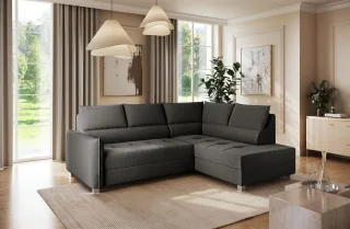 Ecksofa Schlafsofa Sofa MARNO in Stoff Vogue Charcoal Ottomane Rechts