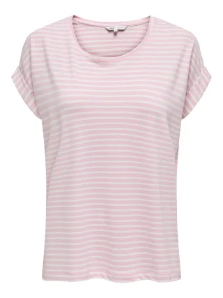 ONLY - ONLMOSTER STRIPE S/S O-NECK TOP JRS NOOS Pink Lady - Gr. - L