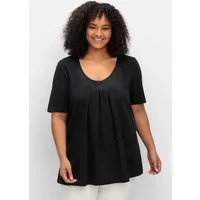 Sheego T-Shirt T-Shirt Kurzarm in A-Linie, mit Kellerfalten am Ausschnitt
