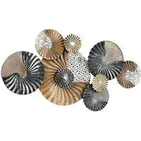 Kobolo Wandbild Metallbild 3D -SHELL- gold anthrazit - 90x48x5 cm, Kreise, verschiedene Strukturen