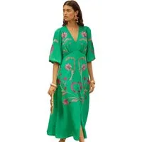Love & Roses Midikleid Love & Roses Besticktes Midikleid mit V-Ausschnitt (1-tlg)