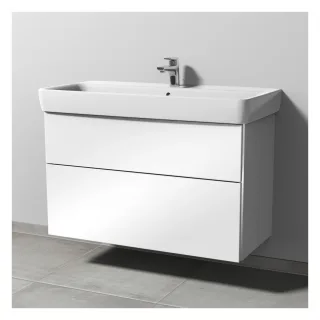 Sanipa 3way Waschtischunterbau zu Geberit Renova Plan Waschtisch mit 2 Auszügen, Weiß-Glanz BS88178