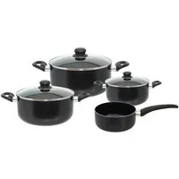 Elo Topf-Set METIS, 4-teilig, Schwarz, mit Glasdeckel, Aluminium, 3 Kochtöpfe und 1 Stielkasserolle