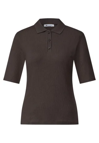 Street One - Polo-Shirt in Ripp-Optik braun - Gr. - 34