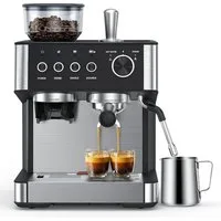 COWSAR Espressomaschine mit Mahlwerk & Milchaufschäumer – 15 Bar Pumpendruck, 30 Mahlgrade, Schnellaufheizung, 2,5L Wassertank, Für Espresso, Cappuccino