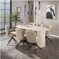 Vintagehaus Essgruppe Retro Arch Organic 180 Travertin Keramik + Stühle Comfort