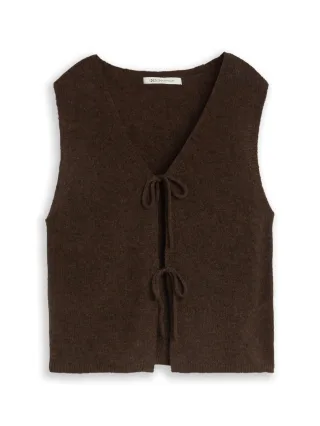 Denim Tom Tailor - Strickweste mit Schleifen cool dark brown melange - Gr. - XS
