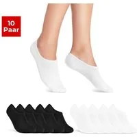 sockenkauf24 Sneakersocken 10 Paar Damen & Herren Füßlinge unsichtbare kurze Socken (Schwarz/Weiß, 43-46) mit Silikonpad gegen Verrutschen - 16805 WP