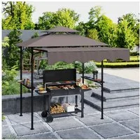 Outsunny Grillpavillon 242x232x248 cm, mit Doppelschichtdach, Seitenregalen, UV 30+, (wasserabweisend Gartenlauben, flammhemmend Gartenpavillon), Gartenzelt für Garten Picknick BBQ Kaffee