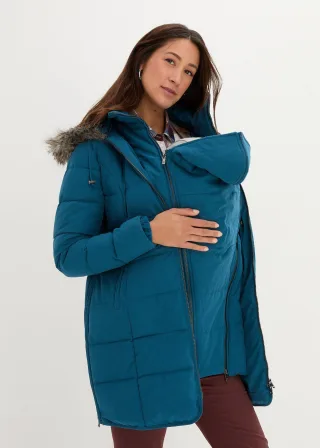 bonprix 3-in-1 warm wattierte Umstands- und Tragejacke, petrol, Gr.38, Wattierte Schwangerschaftsjacke für die Schwangerschaft und danach