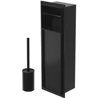 LuxeBath Toilettenpapierhalter Unterputz-Schrankmodul Edelstahl für Klobürstengarnitur befliesbar, Schwarz 60x20x14cm Badezimmerschrank mit Toilettenbürste WC Wandnische