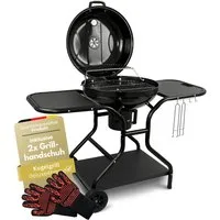 deluxe4home Holzkohlegrill Grillwagen Kugelgrill Ø55 cm I Großer Rollbarer BBQ Grill Kohlegrill, inkl. Ablagen, Grillhandschuh, Aschebehälter, Thermometer