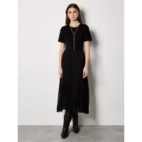 Apricot Midikleid Kleid im Materialmix mit Strickoberteil und Plisseerock