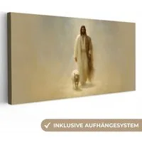 OneMillionCanvasses® Leinwandbild Panorama Schaf - Jesus - Pinselstriche - Abstrakt, Fotodruck (1 St), Wandbild, Deko Schlafzimmer Wohnzimmer Flur 40x20 cm