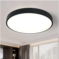 style home LED Deckenleuchte Modern Deckenlampe für Wohnzimmer Schlafzimmer, 24W-Warmweiß 3000K, LED fest integriert, Warmweiß 3000K ohne Fernbedienung, Runde Flach Lampe aus Metall, Ø30x4cm, Schwarz