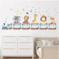 Montegoni Wandsticker Tiere Wandsticker für Kinderzimmer Dekoration, Wandaufkleber (Wandtattoo mit Waldtieren für Kinderzimmer, Afrika Tiere Wandtattoos Elefant Giraffe Bär Fuchs, Löwe), wasserdichte, abnehmbare
