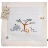 Krabbeldecke Savanna Friends 100 x 100 cm - Weich gepolsterte Spielmatte für Babys, roba®, Ab Geburt - Spieldecke aus Baumwolle - Tier-Design - Beige