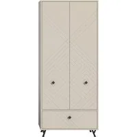 Home affaire Garderobenschrank Mento, Höhe 190cm, 2 Türen, 1 Klappe, 4 Einlegeböden, 6 Fächer Metall Knopfgriffe & Y-Füße, Front mit Ornamentfräsung, Kleiderschrank