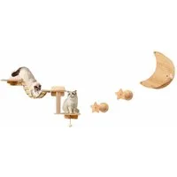 KOMFOTTEU Kratzbaum Kletterwand, mit Hängematte, 2 Kratzstangen, 2 Plattformen, Brücke