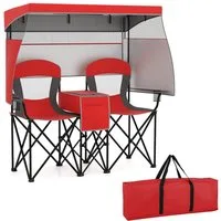 COSTWAY Campingstuhl, 2er Klappstuhl bis 150kg Angelstuhl mit Sonnenschutz