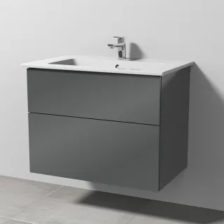 Sanipa 3way Keramik-Set Venticello Keramik-Waschtisch und Unterbau mit 2 Auszügen, Anthrazit-Glanz SF32379