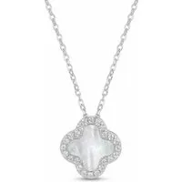 salazar.plus Kette mit Anhänger 925 Silberkette vergoldet vierblatt Kleeblatt mit Perlmutt Zirkonia, 925 Silberkette mit Kleeblatt, Perlmutt & Zirkonia – vergoldet
