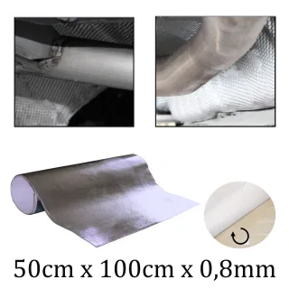 Auspuff Thermo Hitzeschutz Matte 50 x 100 cm x 0,8 mm Alu Keramik selbstklebend Hitzefest bis max 500°C